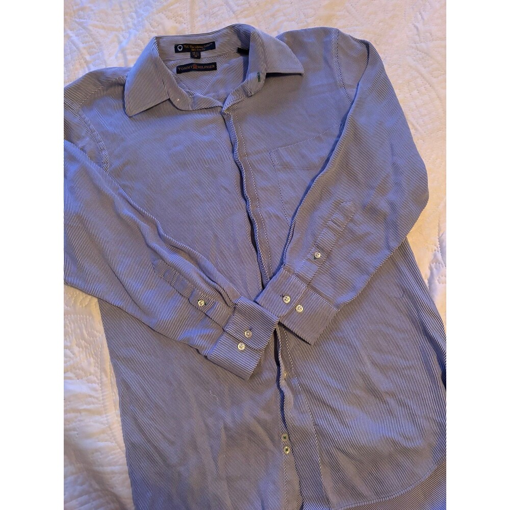 Blue and White Striped Tommy Hilfiger TLC The Lifetime Collar Button Down Shirt